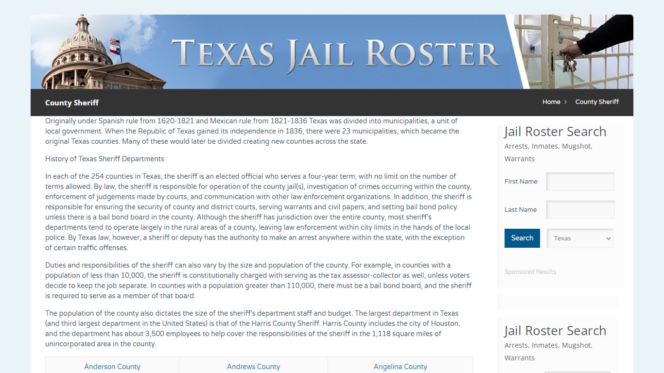 County Sheriff | Jail Roster Search