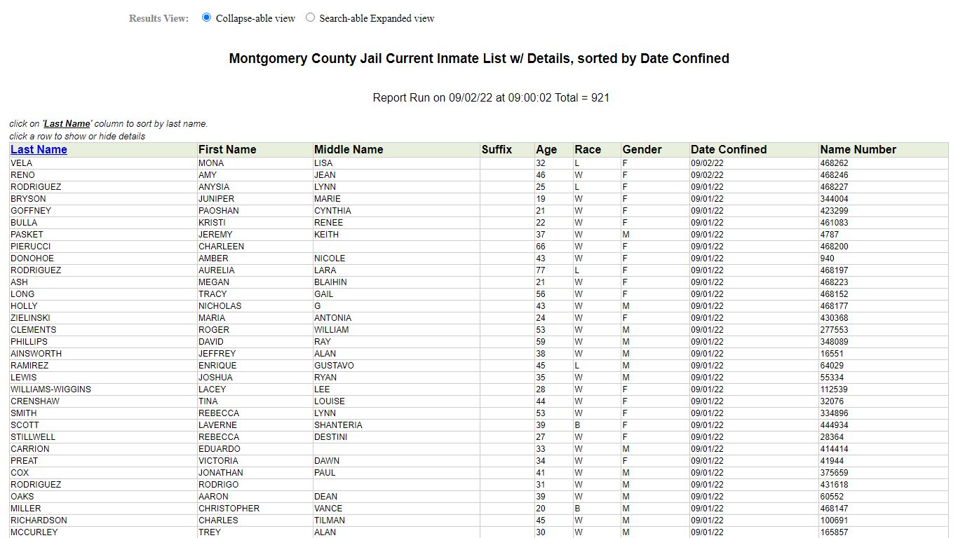Jail Roster - Montgomery County, Texas